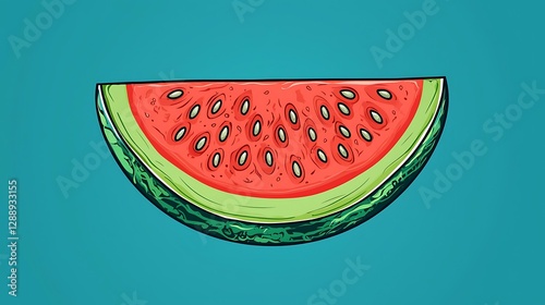Cartoon watermelon slice emoji with juicy details and tiny seeds isolate color background
