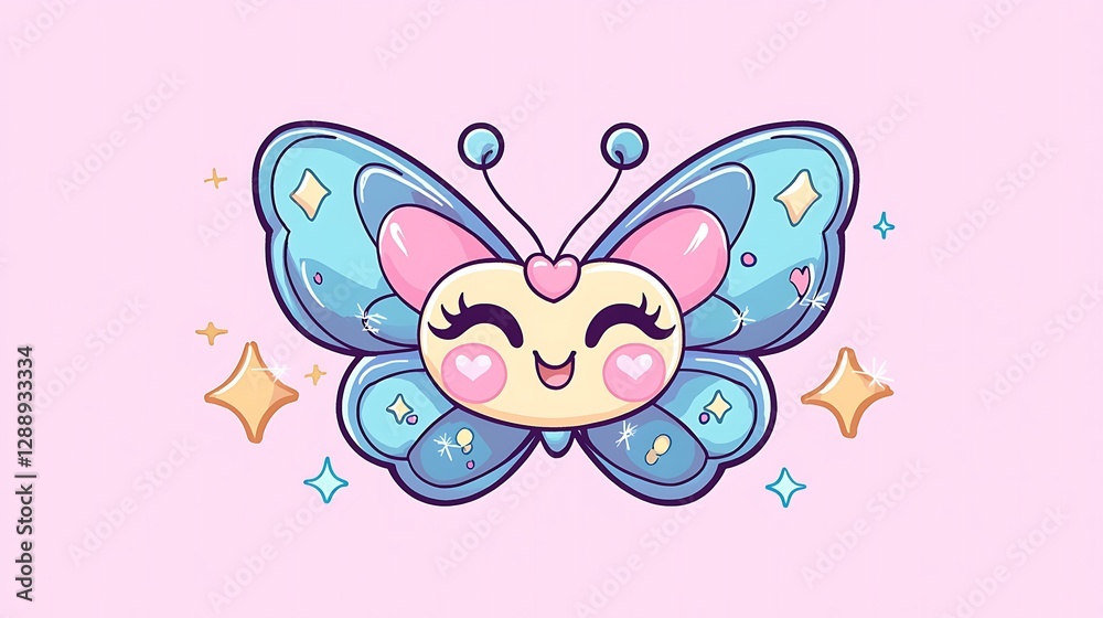 Chibi butterfly emoji with soft pastel wings and sparkles isolate other color background Chibi butterfly emoji with soft pastel wings and sparkles isolate other color background