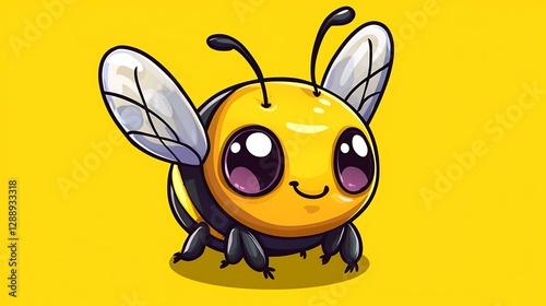 Chibi bee emoji with tiny wings and a round fluffy body isolate other color background