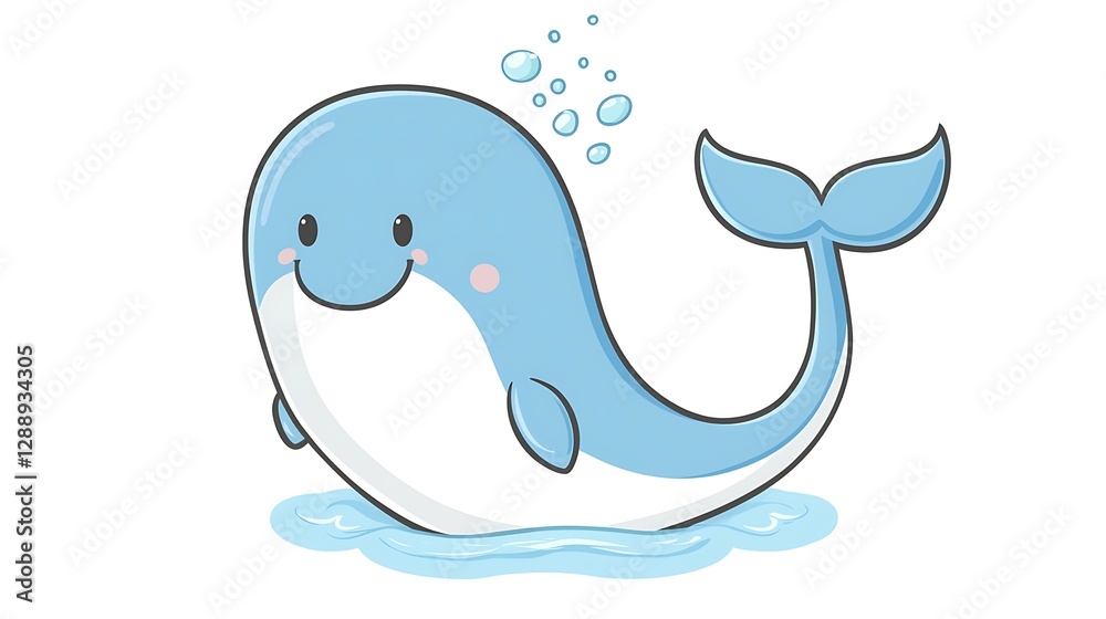 Chibi whale emoji with a gentle smile and small water spout isolate other color background Chibi whale emoji with a gentle smile and small water spout isolate other color background