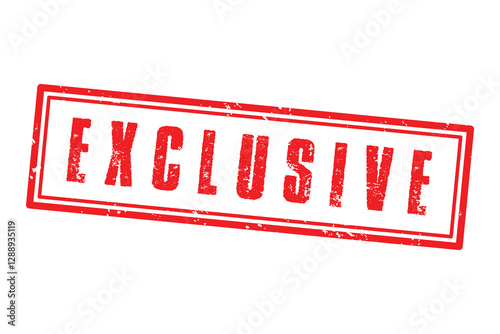 Grunge red exclusive square rubber seal stamp on white background