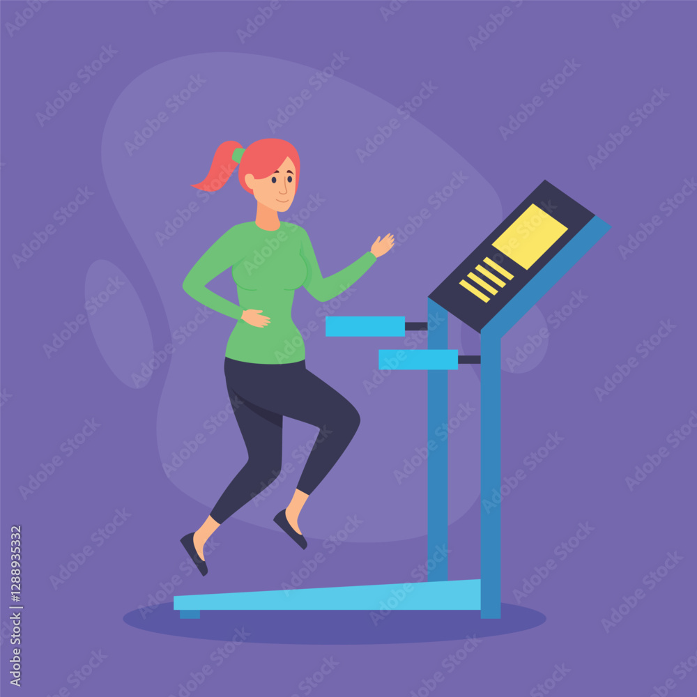 Woman exercising on treadmill to enhance her physical fitness. Workout concept