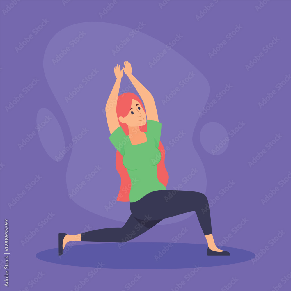 Woman engaged in yoga pose, stretching gracefully with arms raised above her head. Yoga practice concept