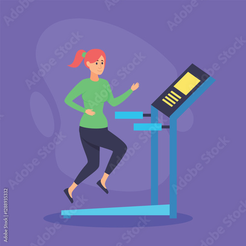 Obraz na płótnie Woman exercising on treadmill to enhance her physical fitness. Workout concept w salonie