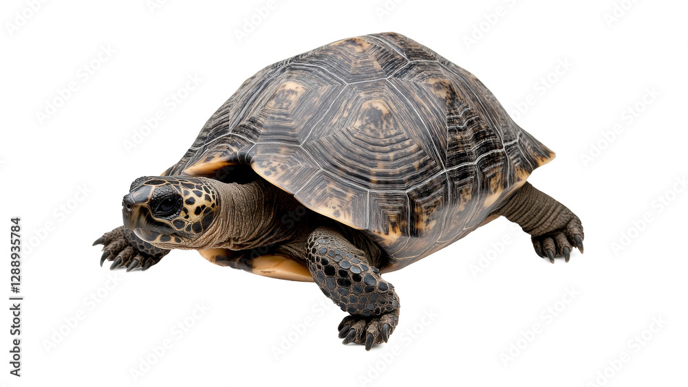Obraz premium Tortue terrestre à carapace bombée et motifs géométriques, isolé et détouré