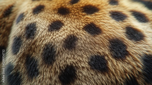 A striking close-up of a leopard's coat reveals a tapestry of light brown fur, intricately peppered with dark brown spots running horizontally—a testament to nature's artistry photo