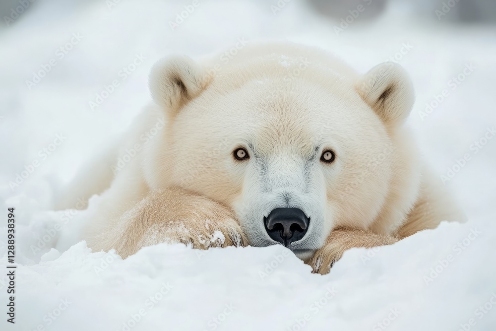 Polar bear lies in the snow, embodying the serene beauty and power of arctic wildlife Polar bear lies in the snow, embodying the serene beauty and power of arctic wildlife
