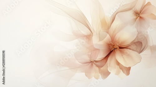 A minimalist design with soft watercolor flowers in a light beige and blush color scheme, mixed with abstract, flowing leaf patterns.