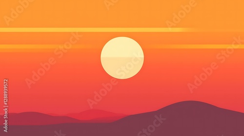 A sunset emoji on a gradient orange background, minimal flat design, isolated