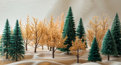 Miniature Landscape with Deciduous and Coniferous Trees