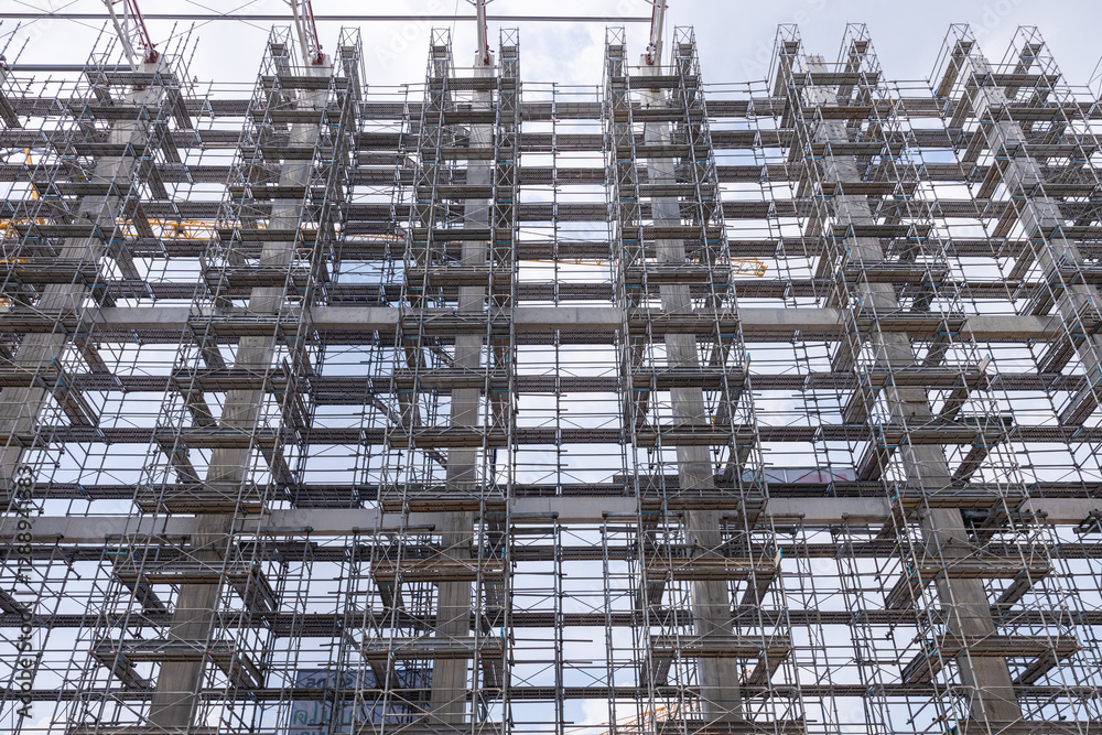 High scaffolding structure under construction beams High scaffolding structure under construction beams
