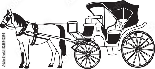  Horse-Drawn Carriage Vector Illustration: Outline Design