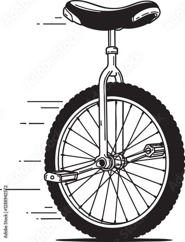  Vector Outline Illustration of a Unicycle in Motion