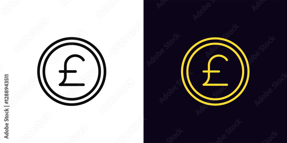 Outline pound coin icon, with editable stroke. Coin with pound sterling sign, digital money token. GBP currency, financial market and trade, money earn, finance budget, bank cash. Vector icon Outline pound coin icon, with editable stroke. Coin with pound sterling sign, digital money token. GBP currency, financial market and trade, money earn, finance budget, bank cash. Vector icon