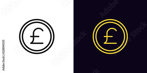 Outline pound coin icon, with editable stroke. Coin with pound sterling sign, digital money token. GBP currency, financial market and trade, money earn, finance budget, bank cash. Vector icon