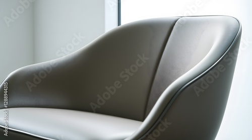 A sophisticated gray leather armchair with elegant curves, showcasing a modern design and luxurious comfort, perfect for stylish interior spaces.  