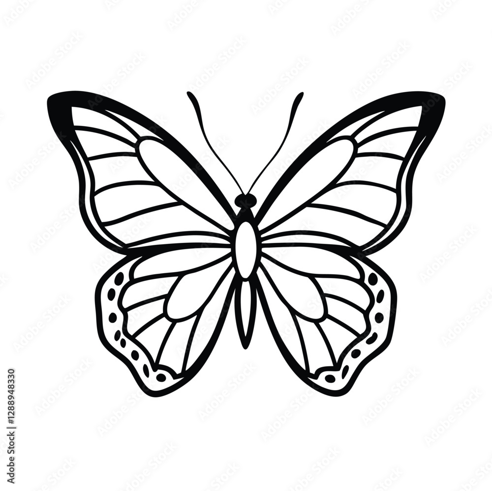Fototapeta premium Butterfly, full body line art, white background, vector file.