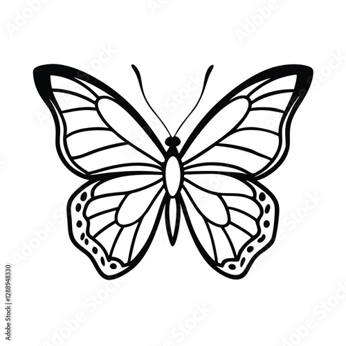 Butterfly, full body line art, white background, vector file.