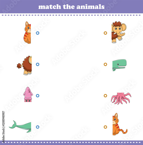 Match halves of cute cartoon wildlife animals. Logical game for kids