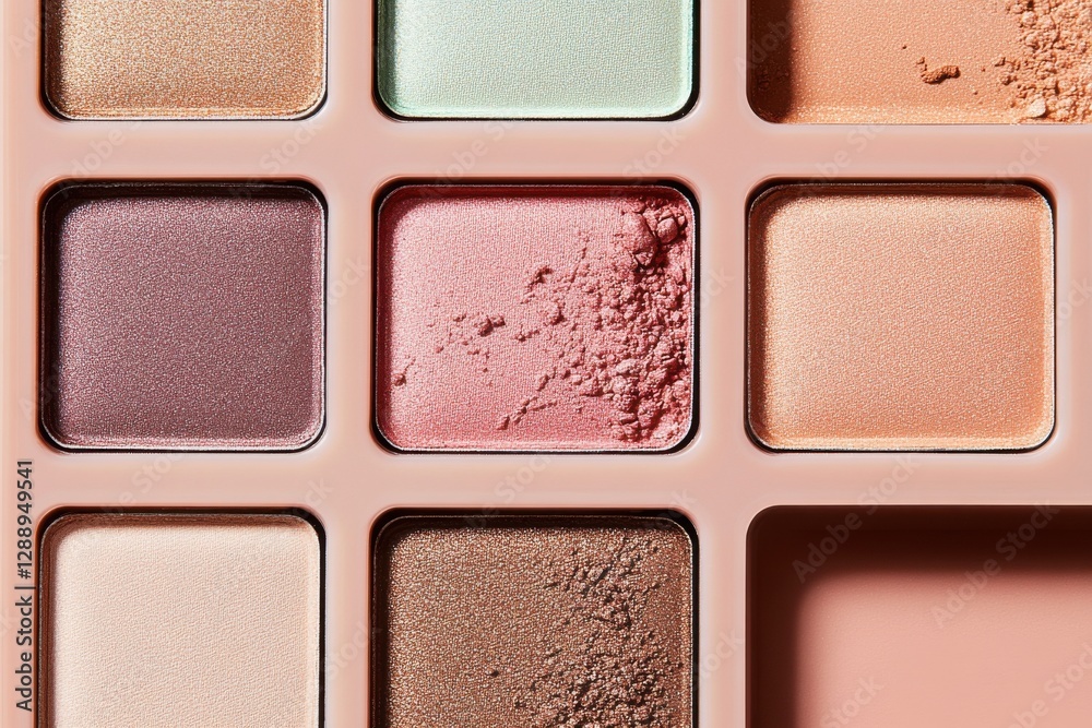 Fototapeta premium Colorful makeup palette showcasing various shades and textures for versatile beauty looks during daytime or evening occasions