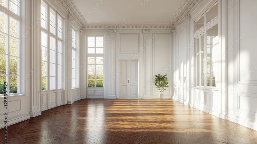 Fototapeta premium 3D-rendered empty apartment with garden, rooms, and windows