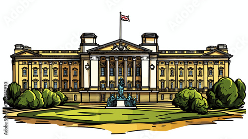 Vector comic hand-drawn illustration of Buckingham palace. Buckingham palace in London