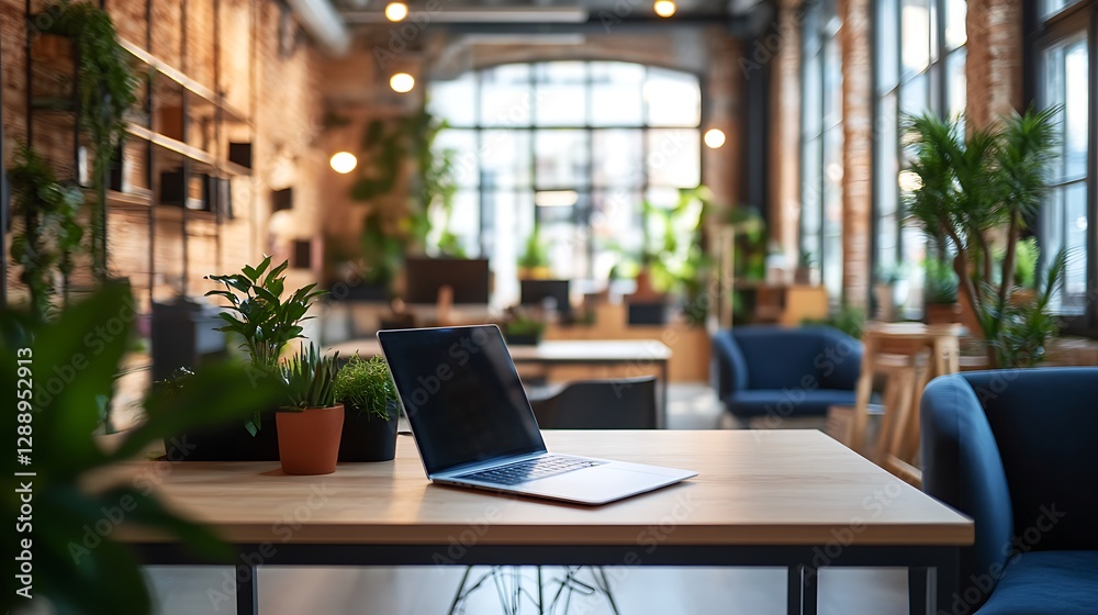 Beautiful blurred background of a modern office interior in gray tones with panoramic windows, glass partitions and orange color accents. Beautiful blurred background of a modern office interior in gray tones with panoramic windows, glass partitions and orange color accents.