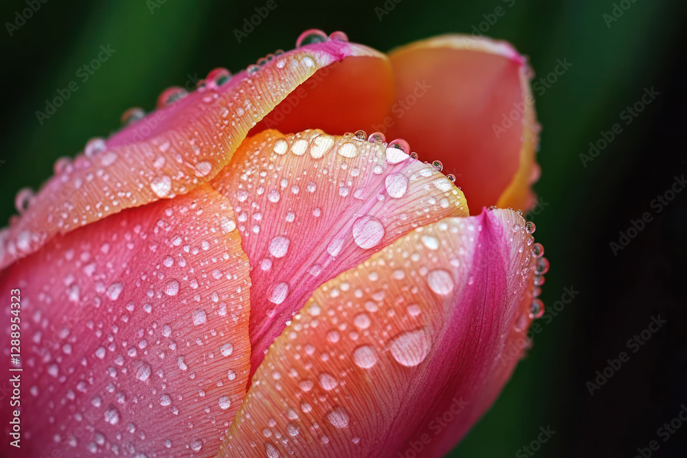 Raindrops on a Vibrant Tulip – Nature’s Delicate Beauty Raindrops on a Vibrant Tulip – Nature’s Delicate Beauty