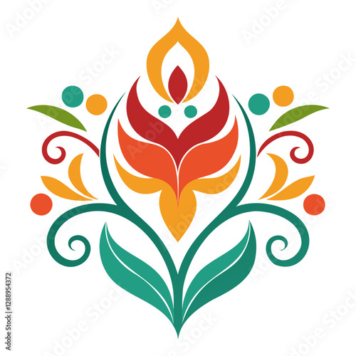 Colorful floral design, elegant swirls, ornate flourish, minimalist botanical vector illustration isolated on a transparent background