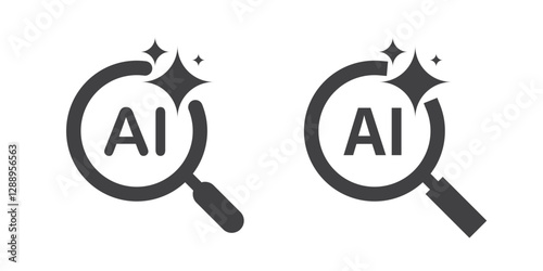 AI search and analysis icon. Magnifying glass with generate symbol. Artificial intelligence technology concept. Icon element for application and web. Vector illustration. Magnifier or loupe sign.