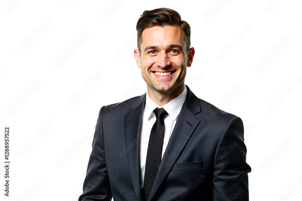 Smiling businessman portrait in suit, black tie, isolated on white background. Professional headshot for corporate website, profile, advertising. Isolated on transparent background. Smiling businessman portrait in suit, black tie, isolated on white background. Professional headshot for corporate website, profile, advertising. Isolated on transparent background.