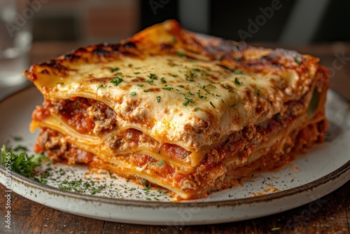 Wallpaper Mural Classic homemade meat lasagna layers with bechamel italian kitchen food photography warm environment close-up culinary delight Torontodigital.ca