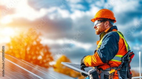 Trabajadores instalan paneles solares en un proyecto de energía renovable en una tarde soleada