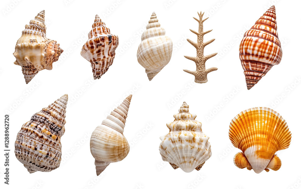 Obraz premium Decorations of seashell or ocean on transparent or white background,png