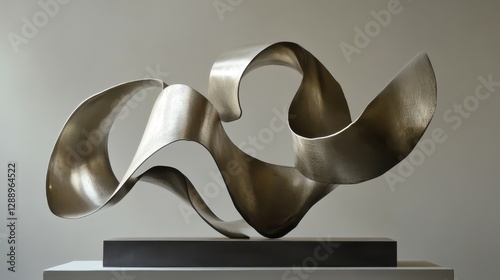 Modern metallic ribbon sculpture with curved design, abstract artistic decor
