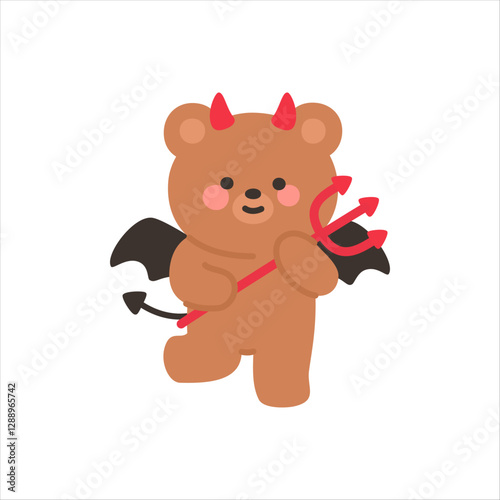 Devil Bear Holding a Trident with a Playful Smile