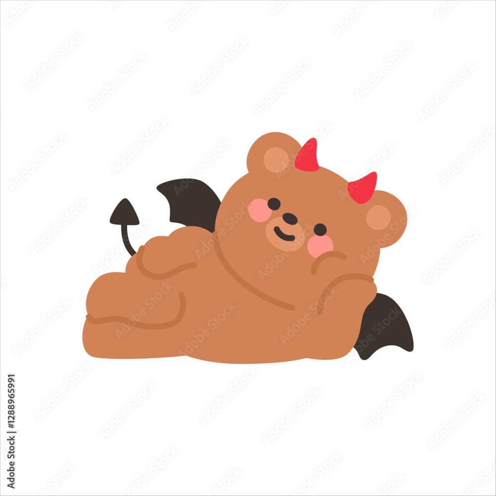 Fototapeta premium Devil Bear Lying Down Relaxed with a Playful Smile
