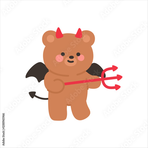 Devil Bear Holding a Trident with a Cheerful Smile