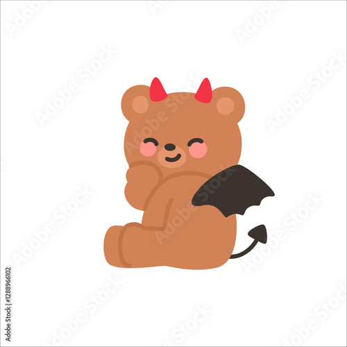 Playful Devil Bear Sitting with Chin on Hand and Cheeky Smile