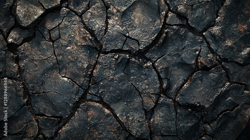 Detailed close-up of cracked dark soil surface showing dry, textured patterns and irregular lines in natural earth formation Detailed close-up of cracked dark soil surface showing dry, textured patterns and irregular lines in natural earth formation
