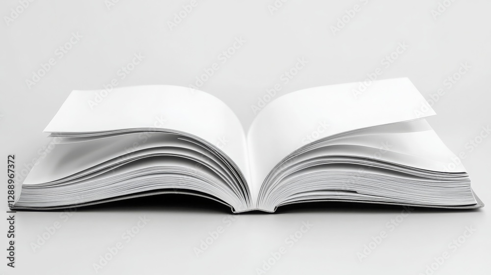 Open magazine with rolled white pages, transparent background. Open magazine with rolled white pages, transparent background.