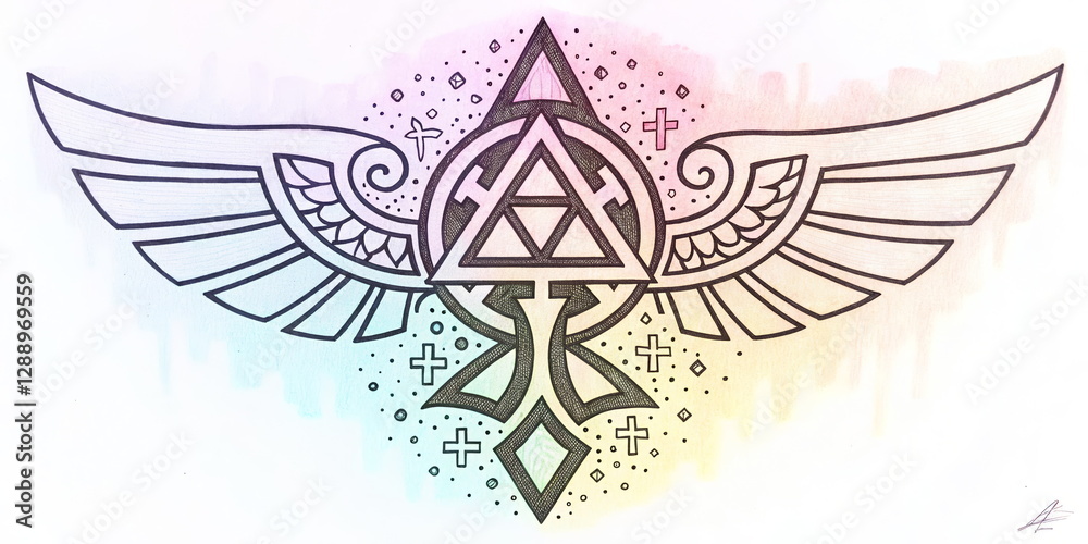 Obraz premium Symbolic winged design with geometric elements, artistic expression