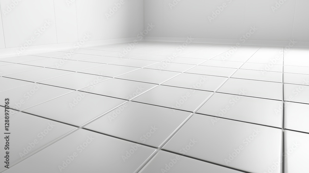Fototapeta premium Pristine white tile floor and wall background, a modern design template for various applications
