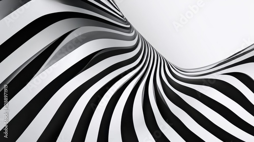 Black and white abstract twisted tunnel, optical illusion and futuristic concept