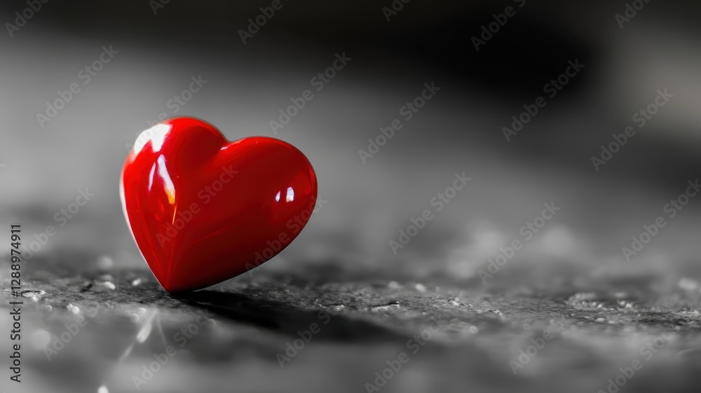 Fototapeta premium Shiny red heart on a textured dark surface, symbolizing love and passion