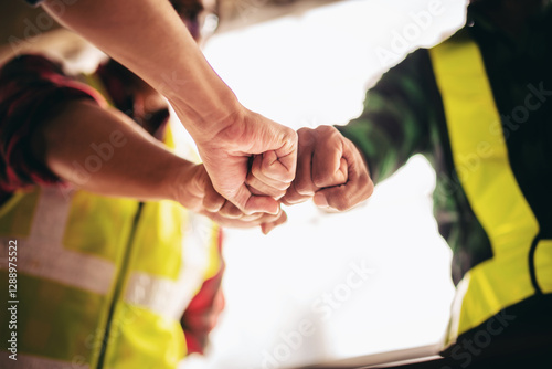 A group of people are giving each other high fives