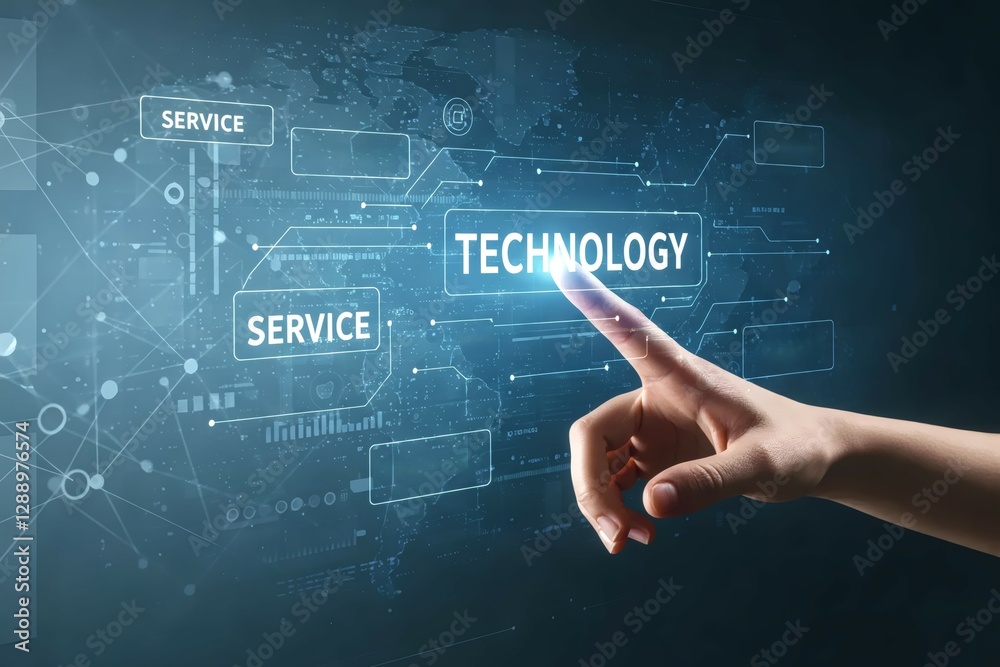 Navigating Innovation: A human finger, the focal point of the image, makes a connection on a futuristic screen, illustrating the interface of modern technology. Navigating Innovation: A human finger, the focal point of the image, makes a connection on a futuristic screen, illustrating the interface of modern technology.