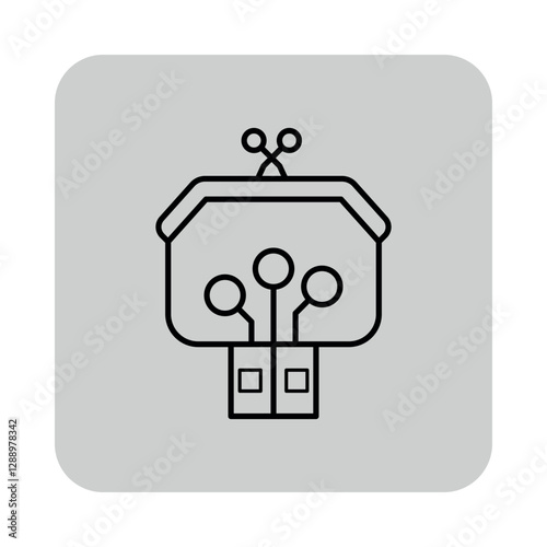 USB wallet icon, representing digital currency storage solution. Functionality of safely storing cryptocurrencies concept