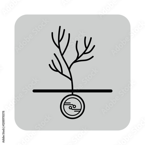 Line icon of tree growing from circular cryptocurrency symbol. Connection between nature and digital finance concept