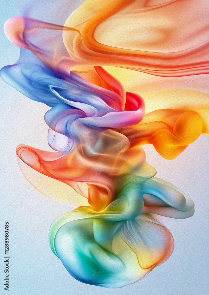 Obraz premium Colorful Fluid Art: A mesmerizing composition of vibrant, swirling colors intertwine, creating an abstract and dynamic flow, reminiscent of smoke, liquid or energy in motion.